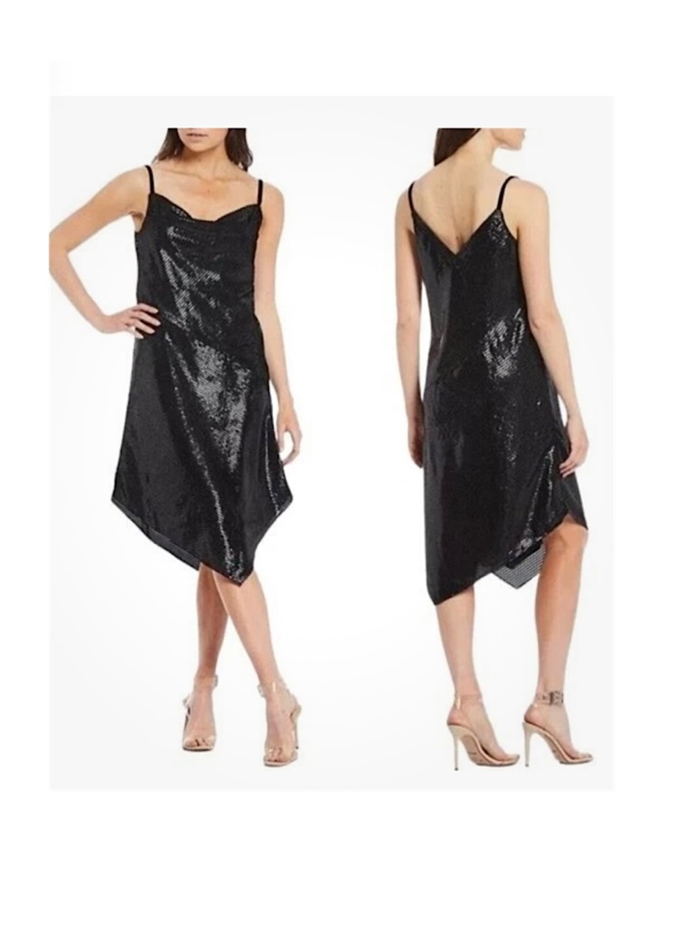 Trina Turk Black Geometric Asymmetrical Midi Dress, NWT, XS, Black/metallic